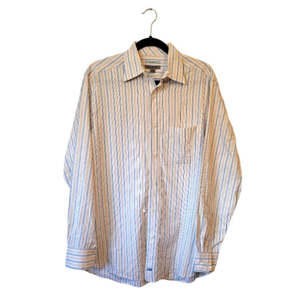 Johnston & Murphy Orange & Blue Striped Button Down Shirt
